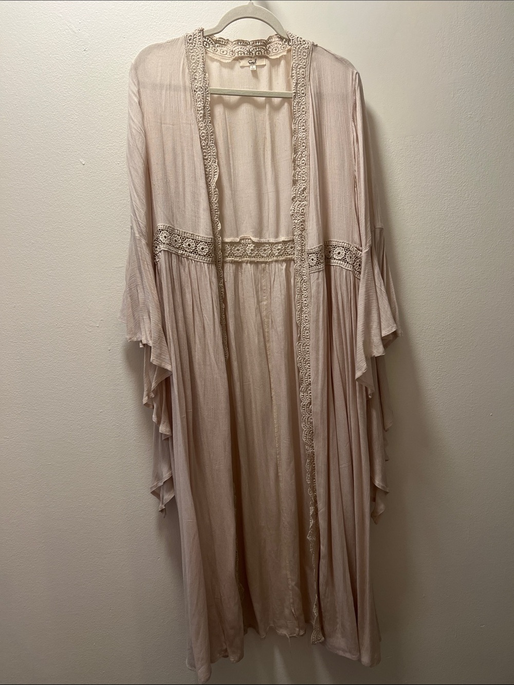 Light Blush Lace-Trim Duster Kimono